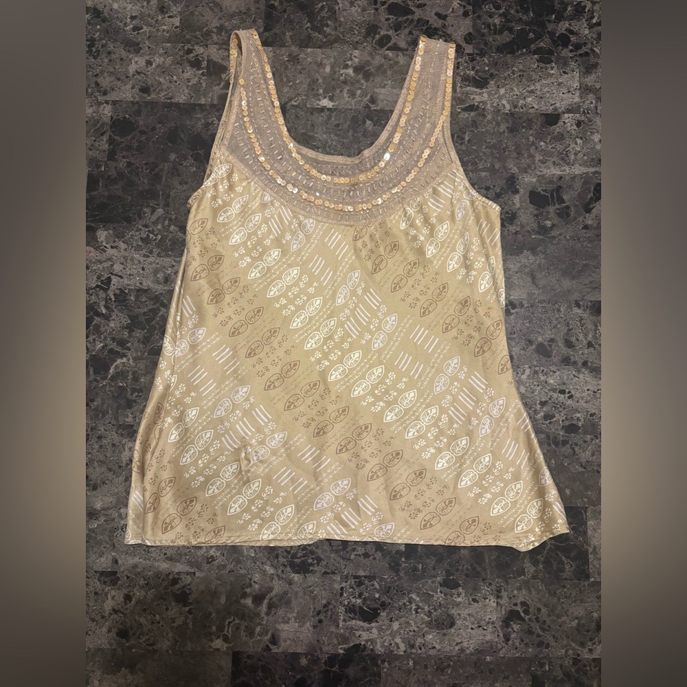Vintage Old Navy 100% Silk Top M Beaded Y2K Neutral Softcore Blouse